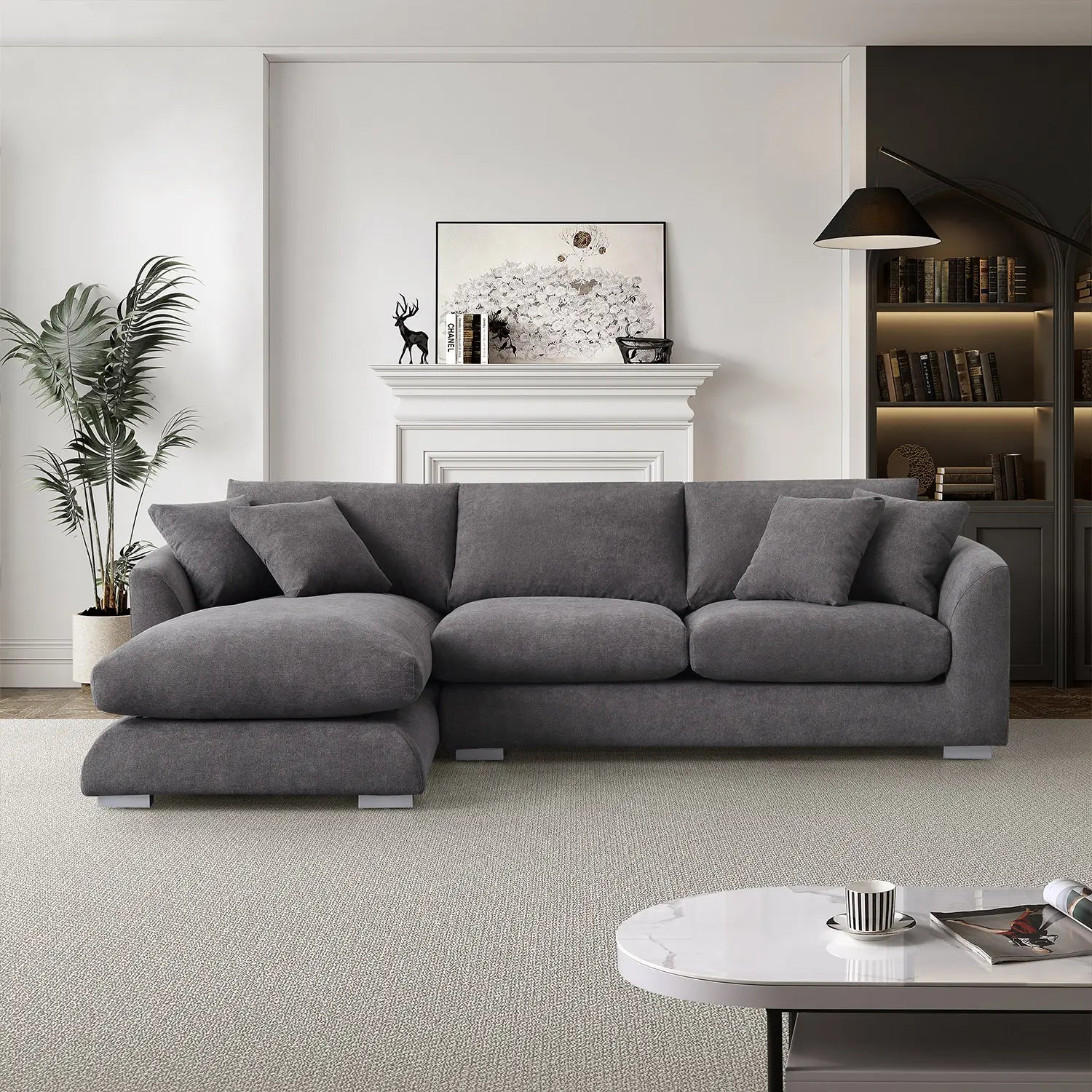 Sydney Feather Sectional Sofa - Grey