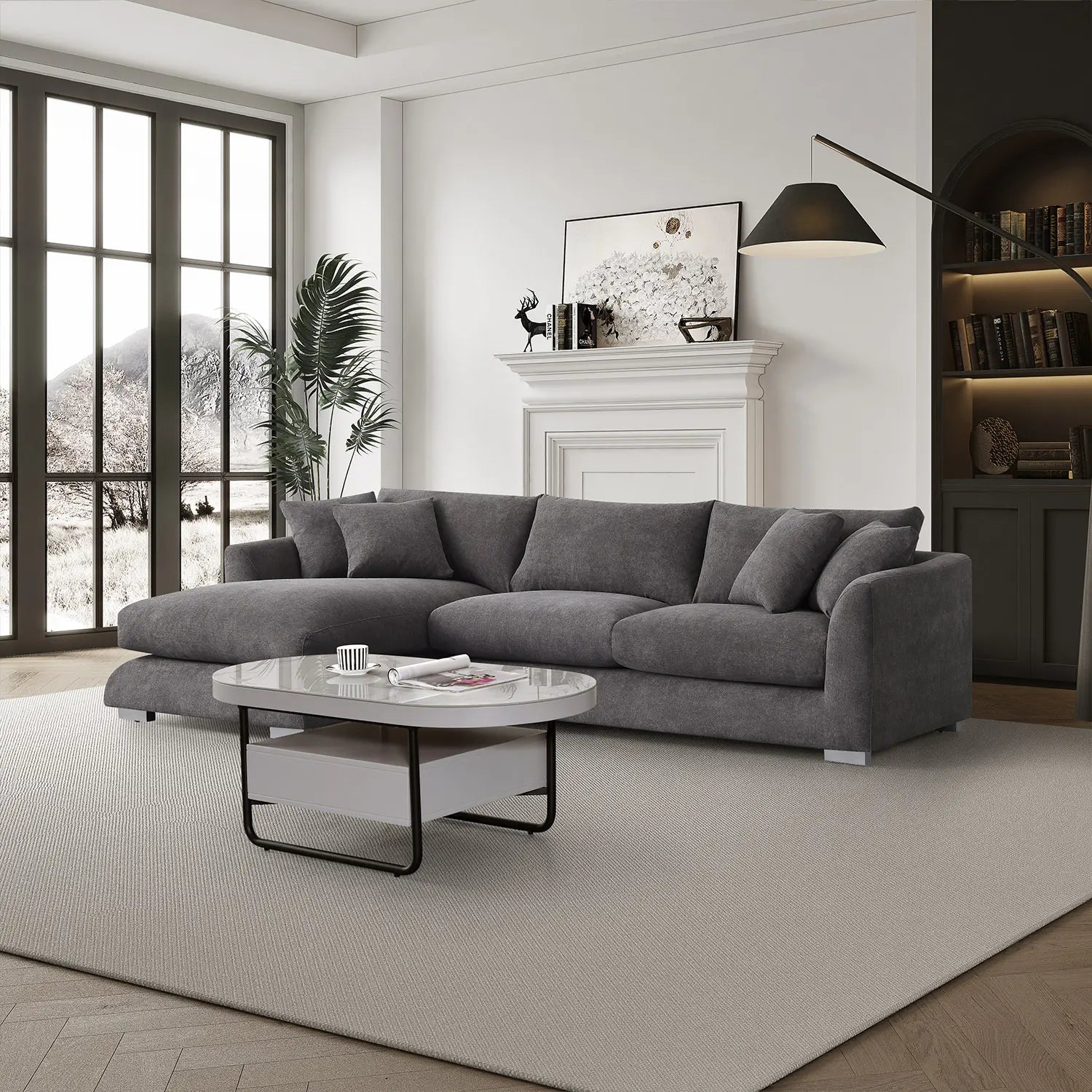 Sydney Feather Sectional Sofa - Grey