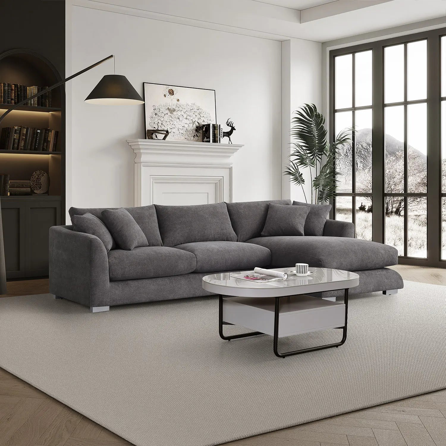 Sydney Feather Sectional Sofa - Grey