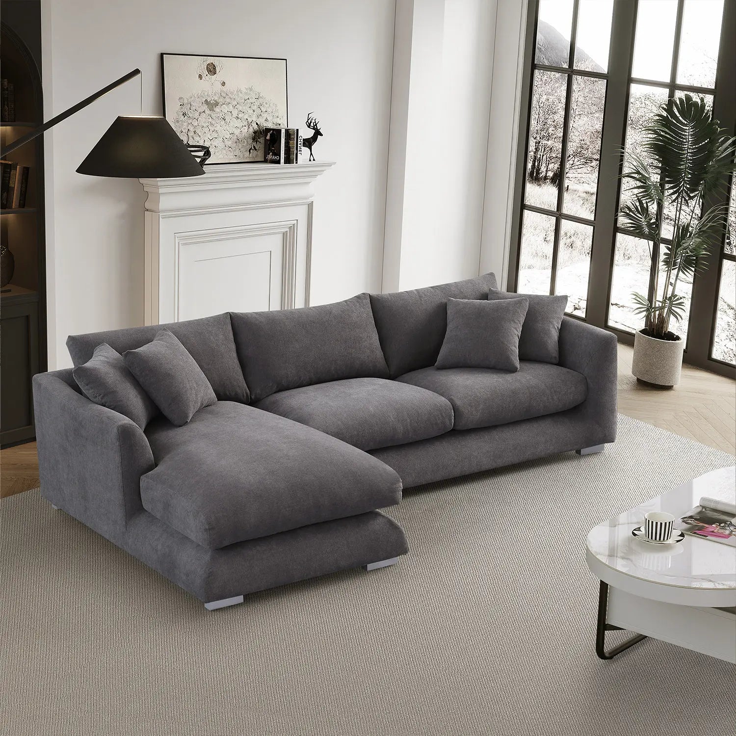Sydney Feather Sectional Sofa - Grey