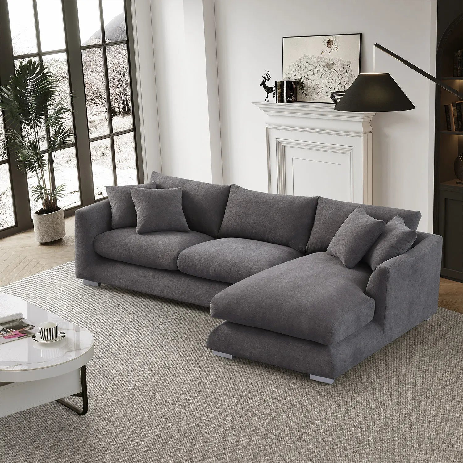 Sydney Feather Sectional Sofa - Grey