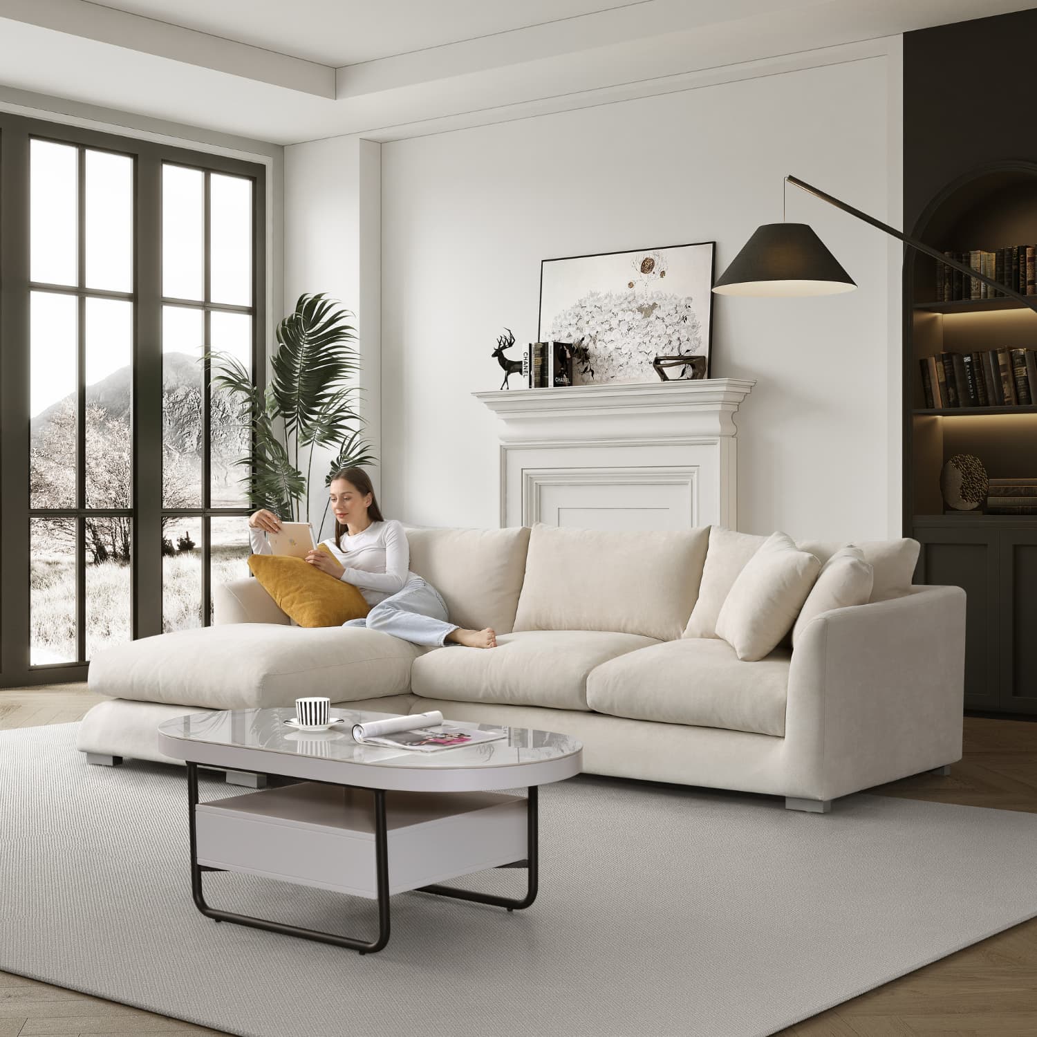 Sydney Feather Sectional Sofa - Beige