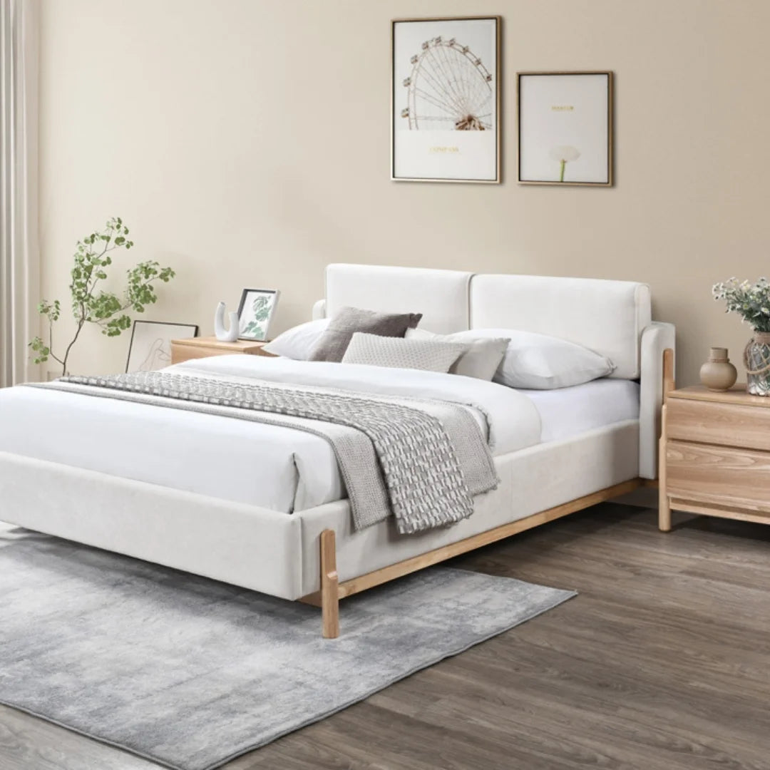 Cortina Bed - Cream & Natural Wood