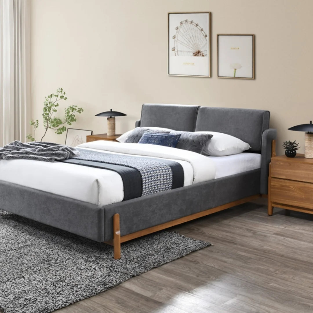 Cortina Bed - Dark Grey & Walnut