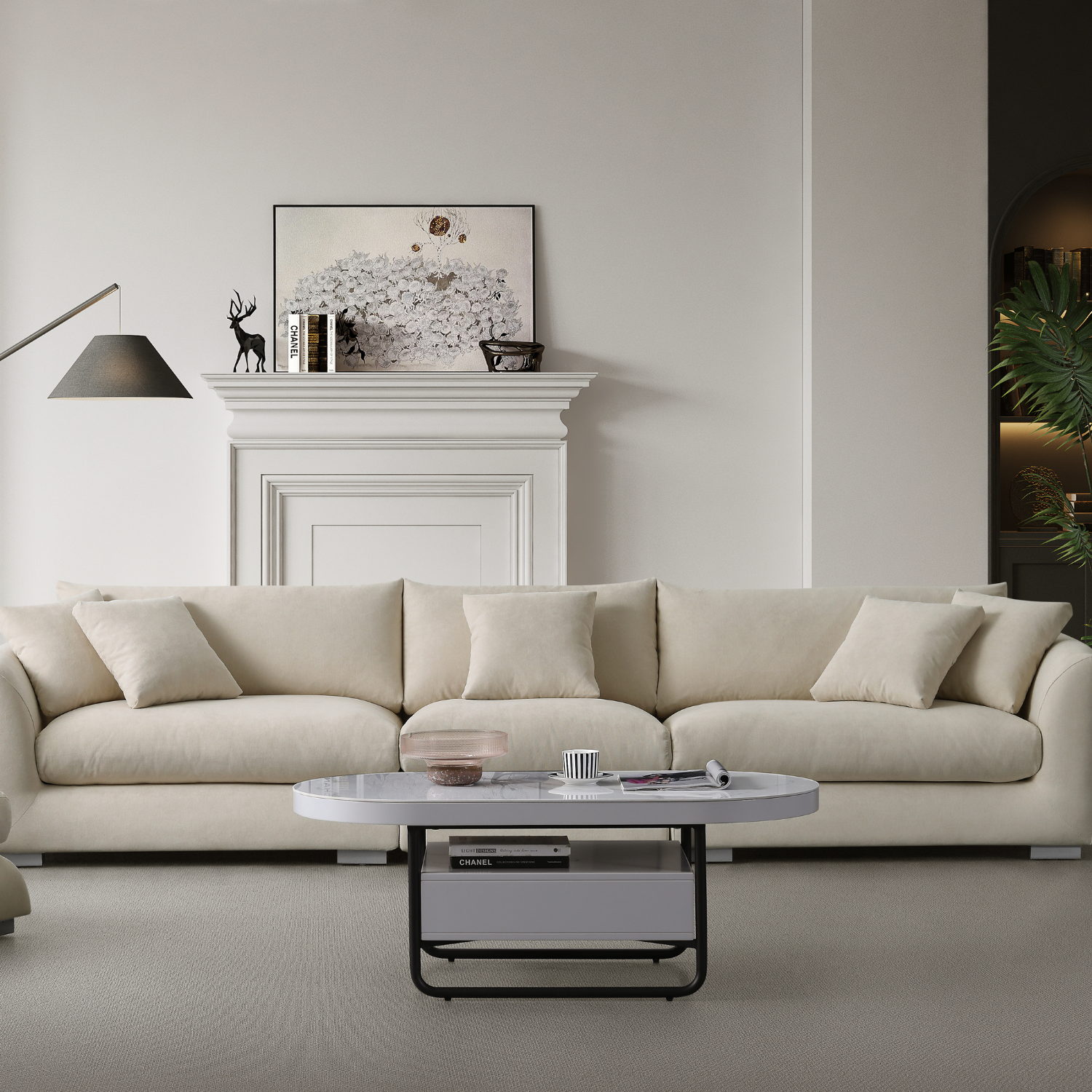 Sydney Feather Sofa + Ottoman - Beige