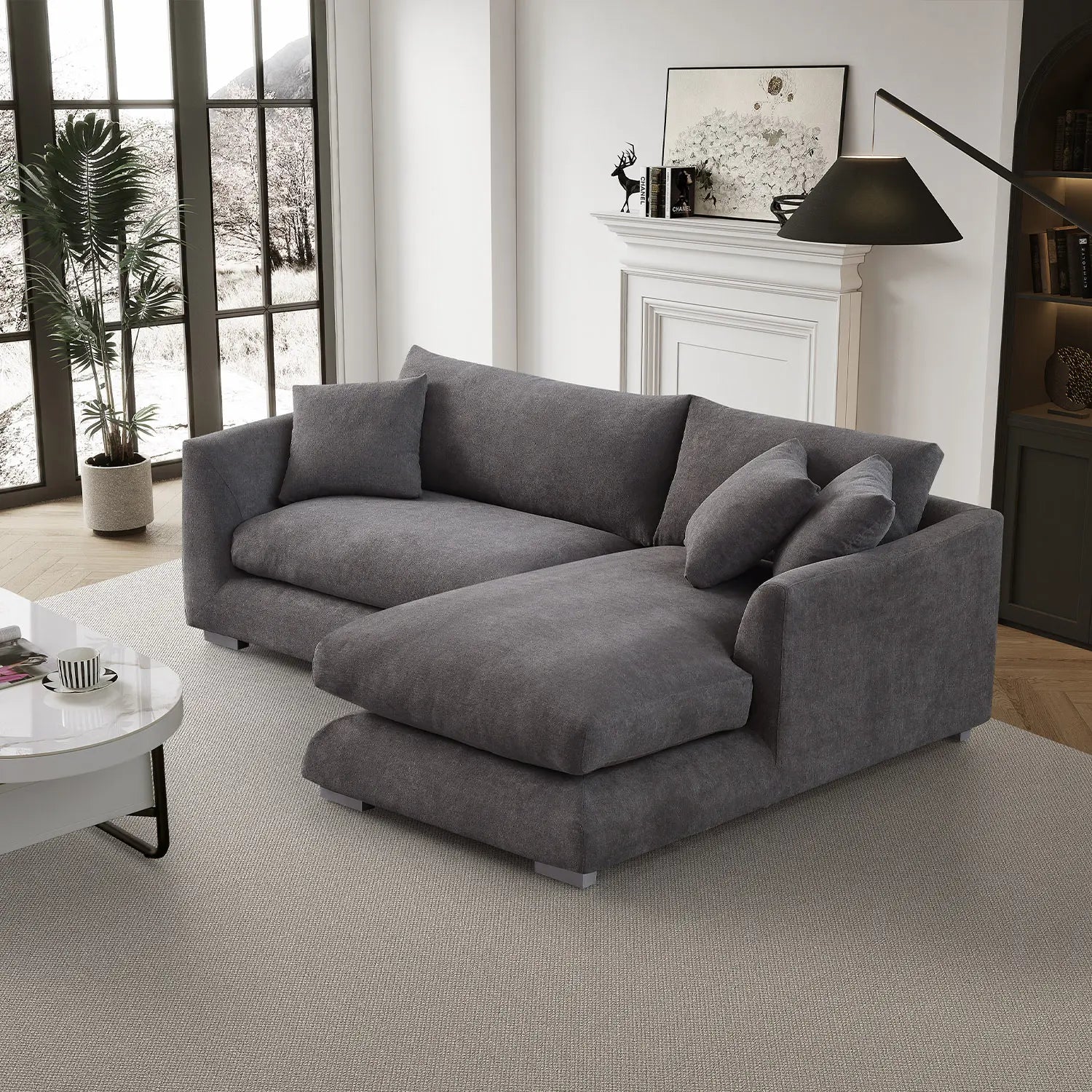 Sydney Feather Sectional Sofa - Grey