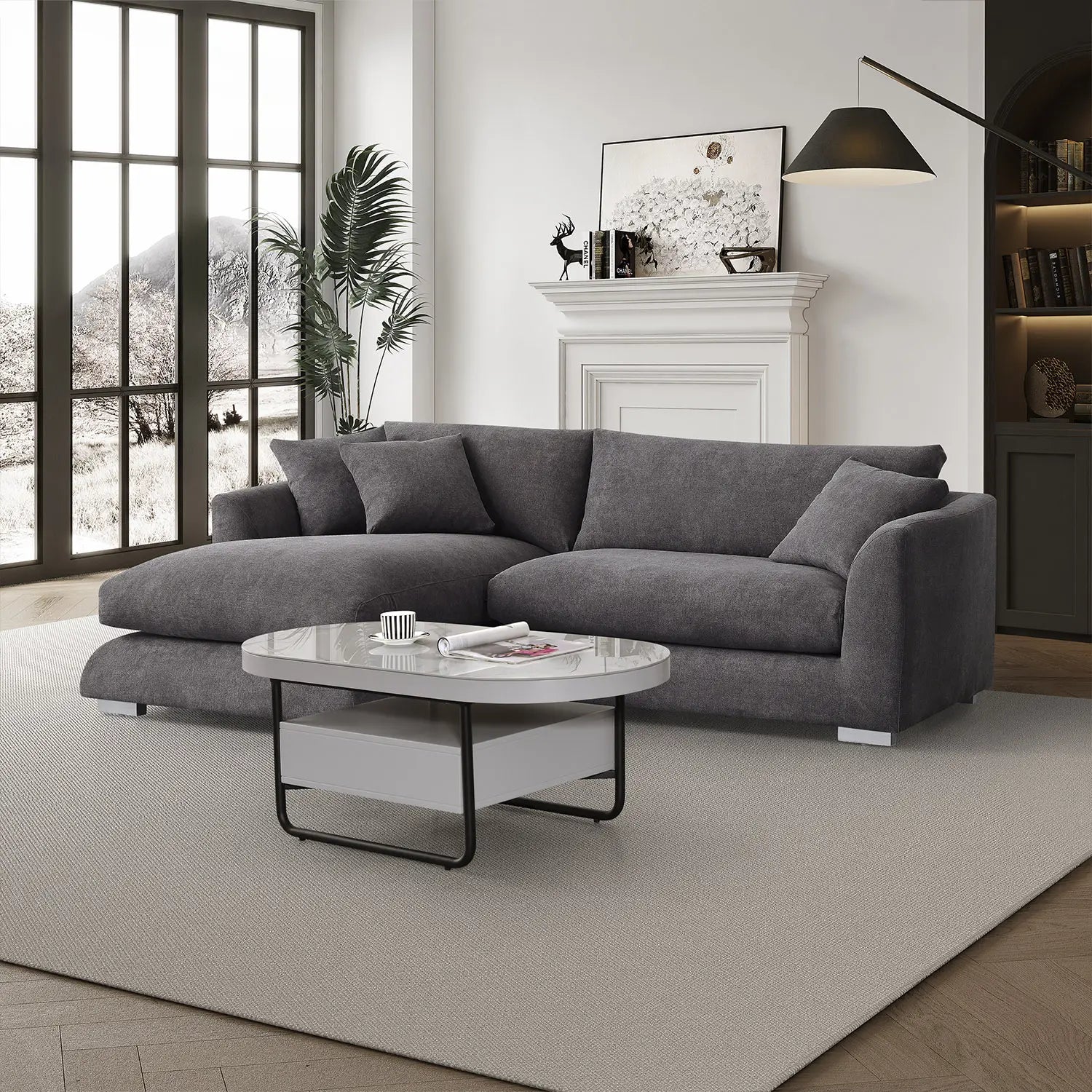Sydney Feather Sectional Sofa - Grey