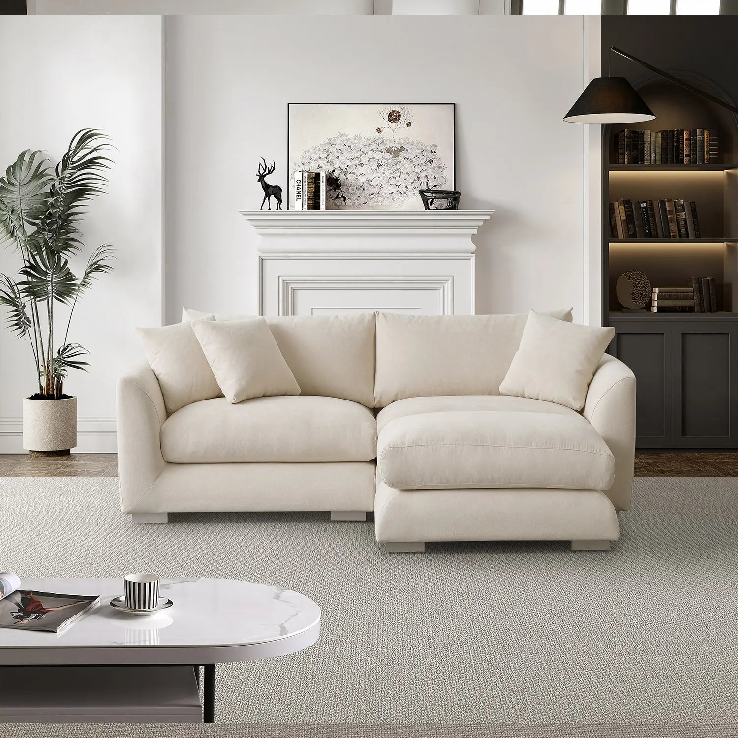 Sydney Feather Sofa + Ottoman - Beige