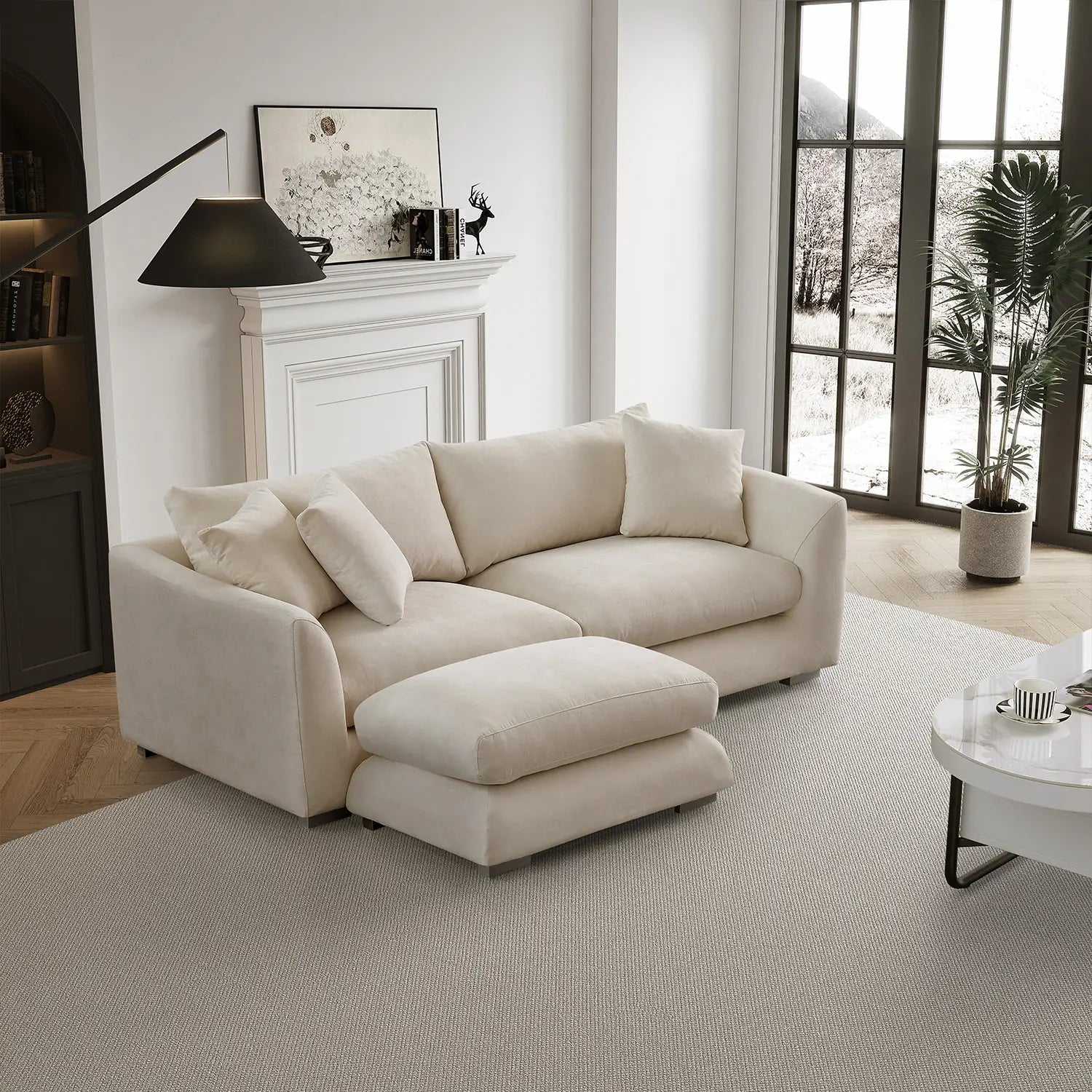 Sydney Feather Sofa + Ottoman - Beige