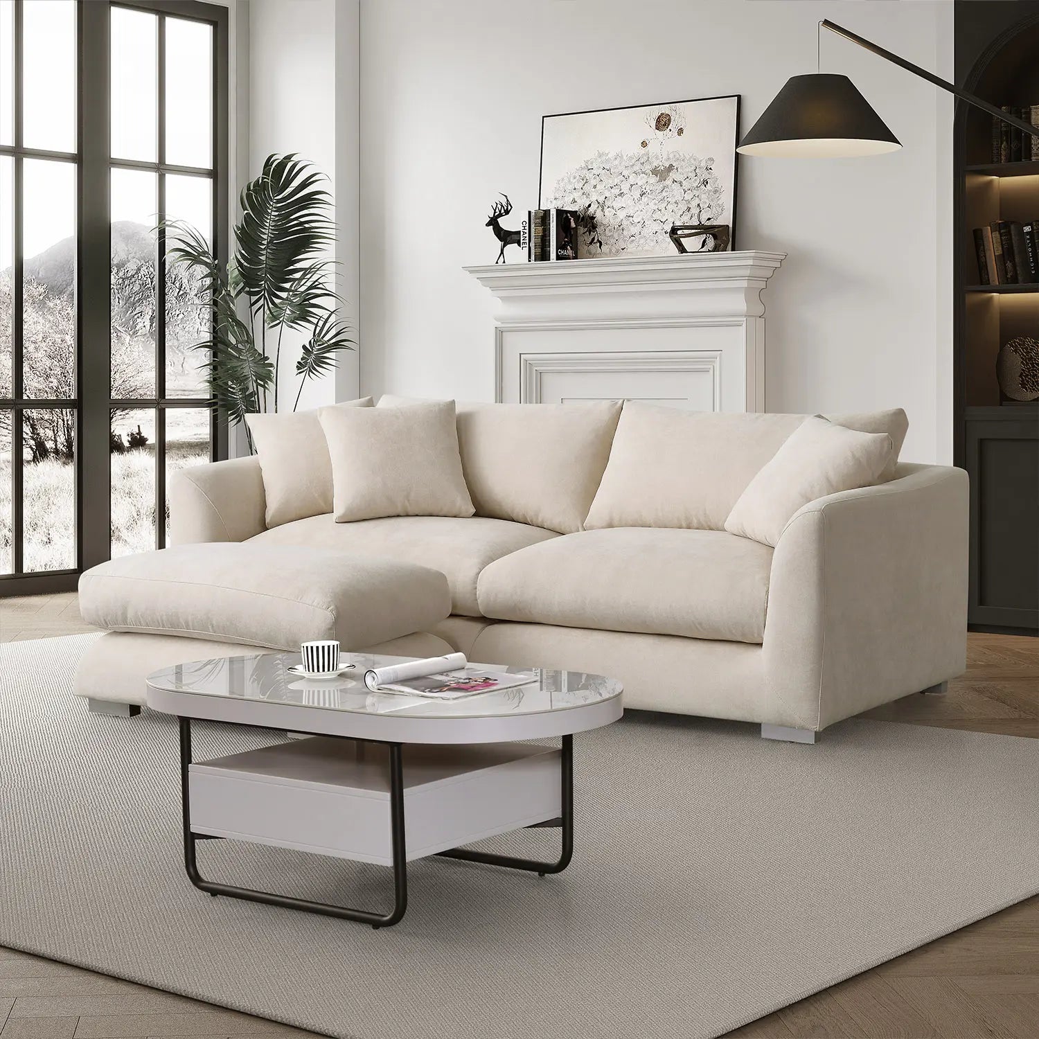 Sydney Feather Sofa + Ottoman - Beige