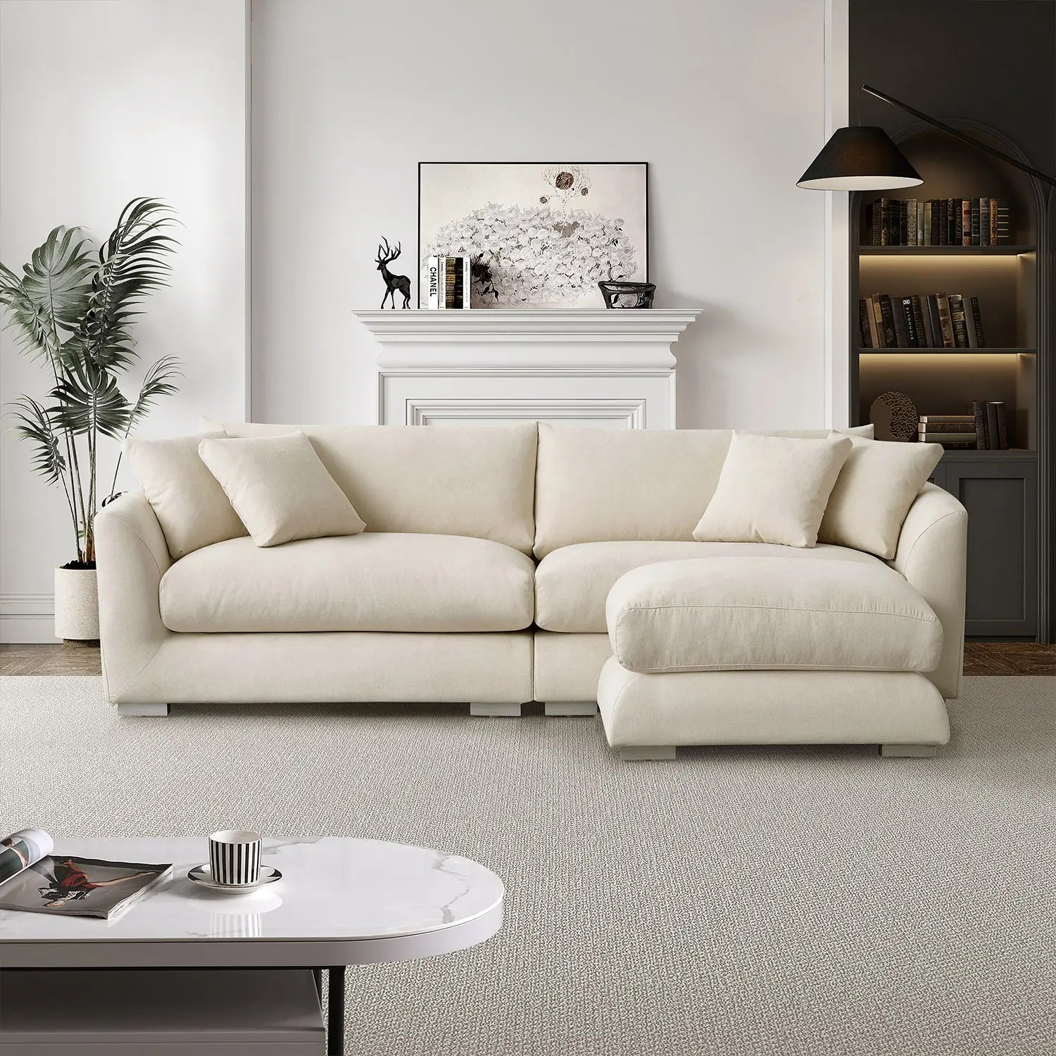 Sydney Feather Sofa + Ottoman - Beige
