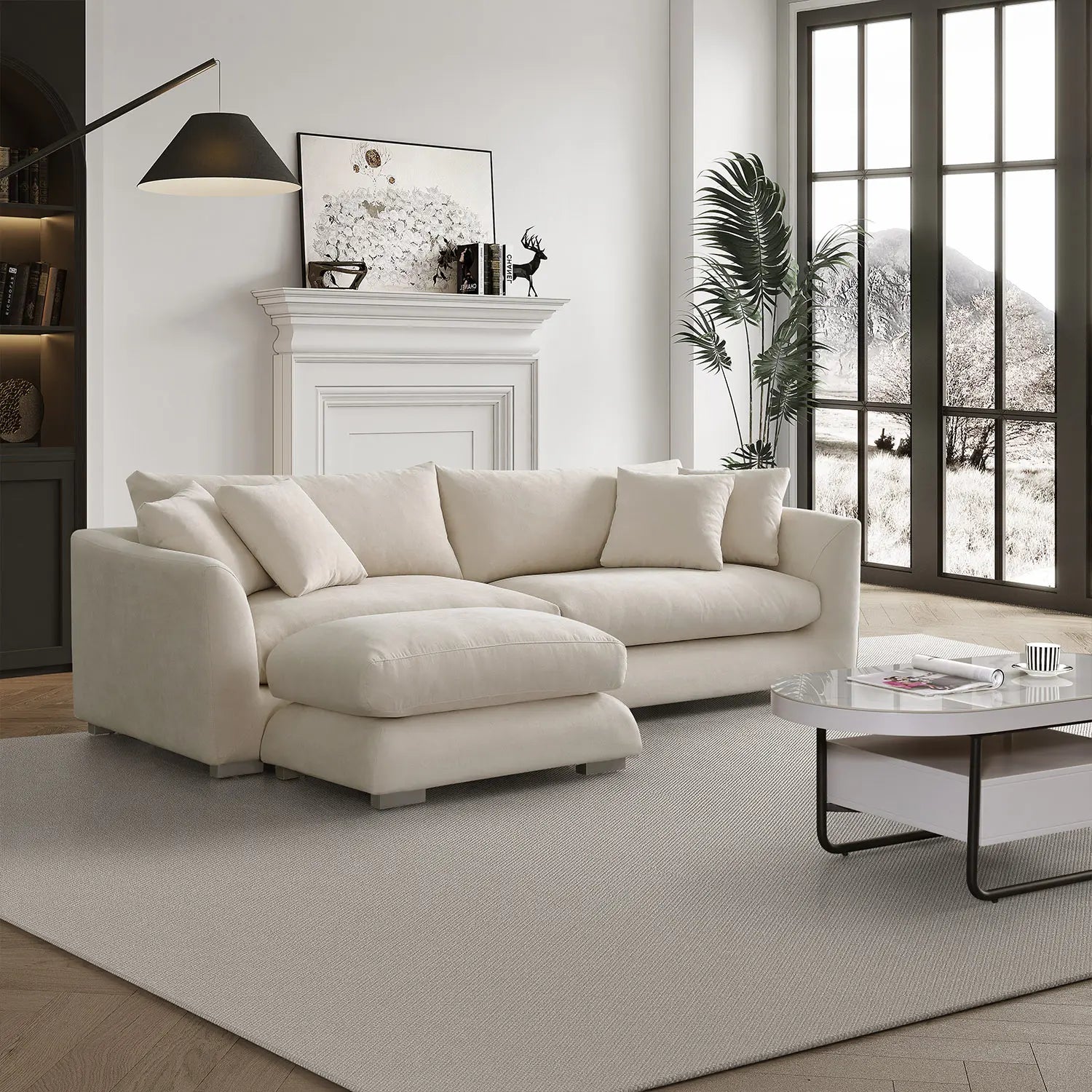 Sydney Feather Sofa + Ottoman - Beige