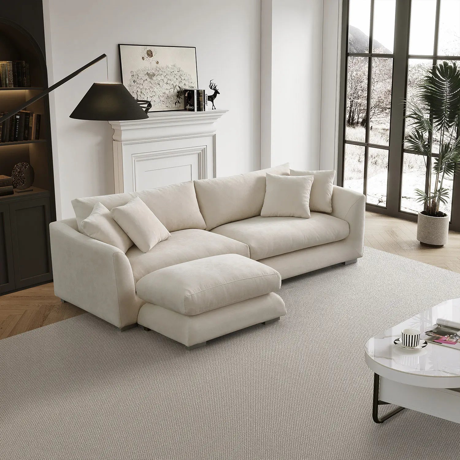 Sydney Feather Sofa + Ottoman - Beige
