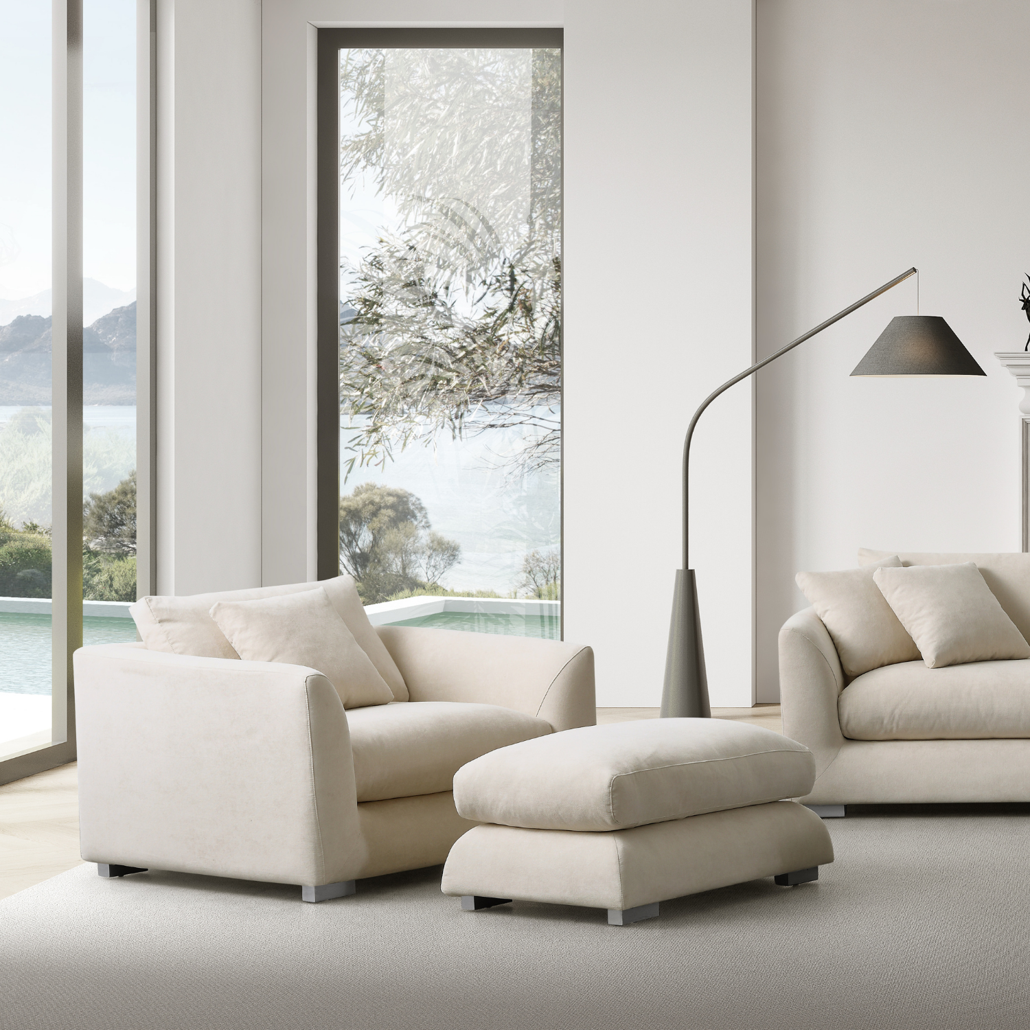 Sydney Feather Sofa + Ottoman - Beige