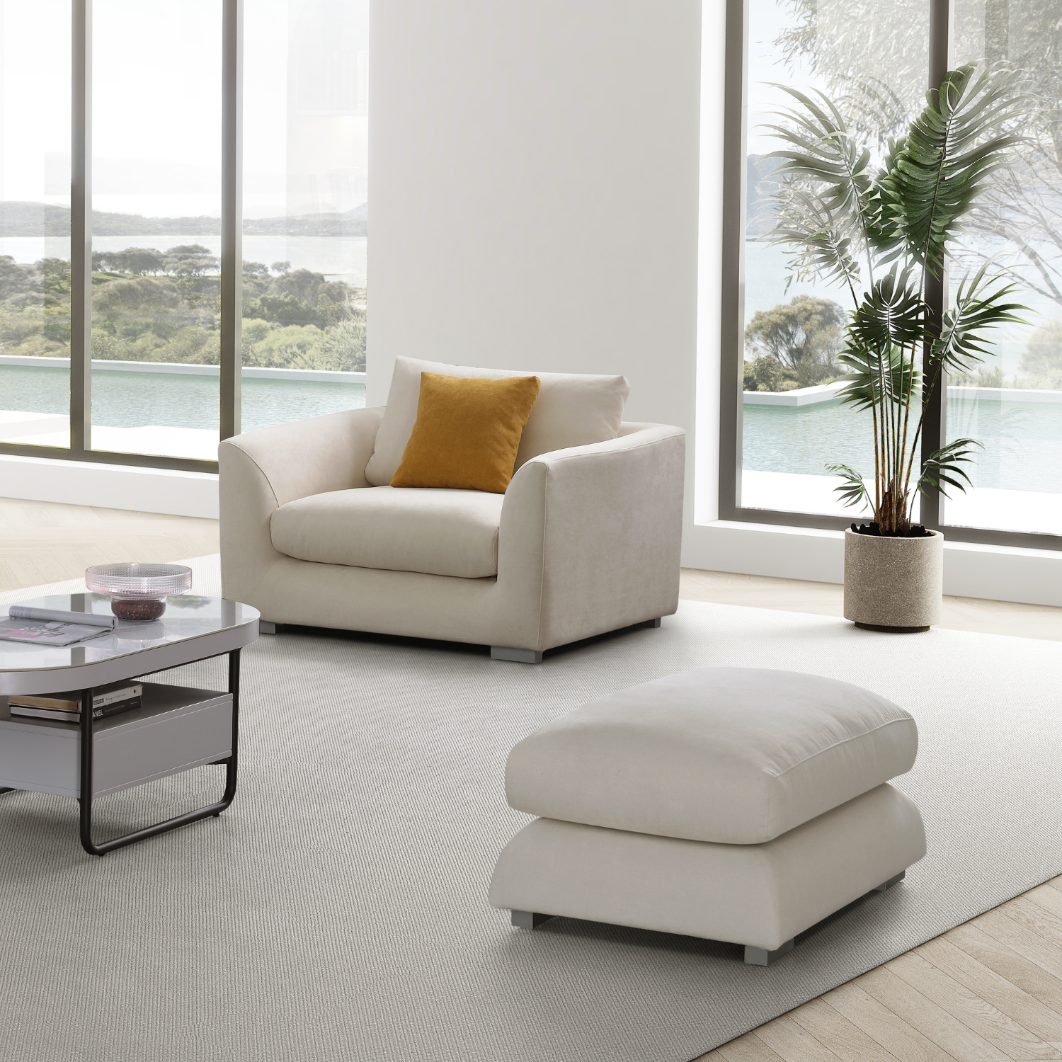 Sydney Feather Sofa + Ottoman - Beige