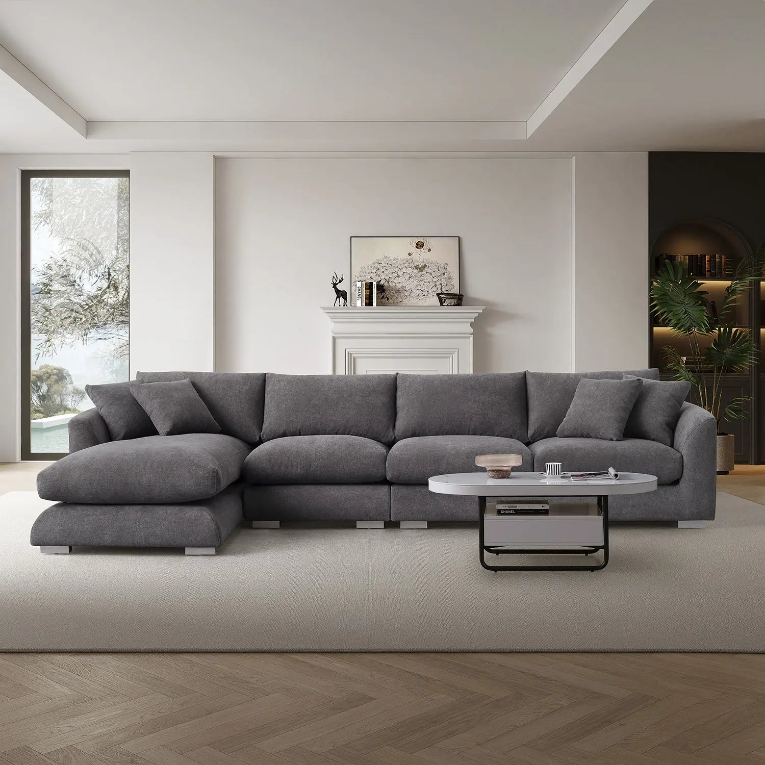 Sydney Feather Sectional Sofa - Grey