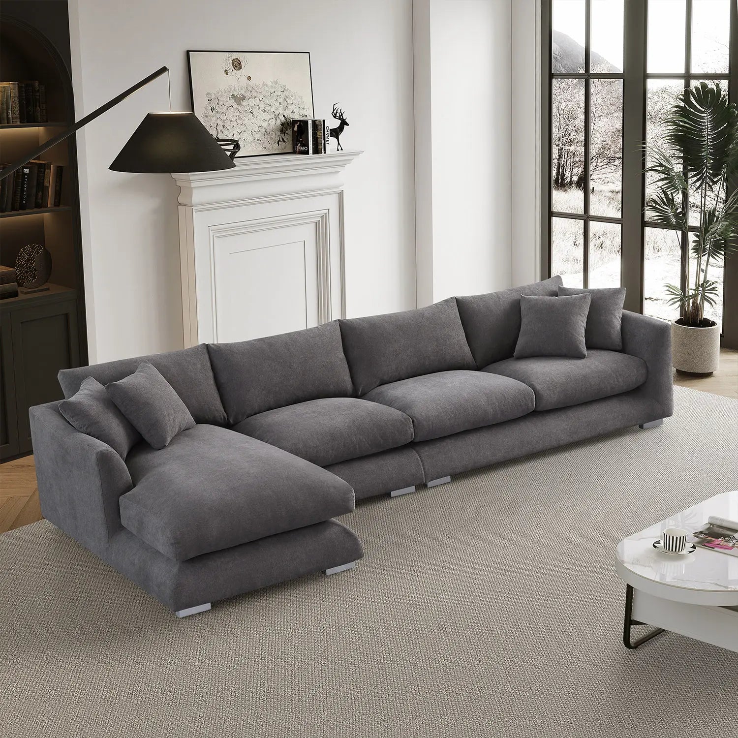 Sydney Feather Sectional Sofa - Grey