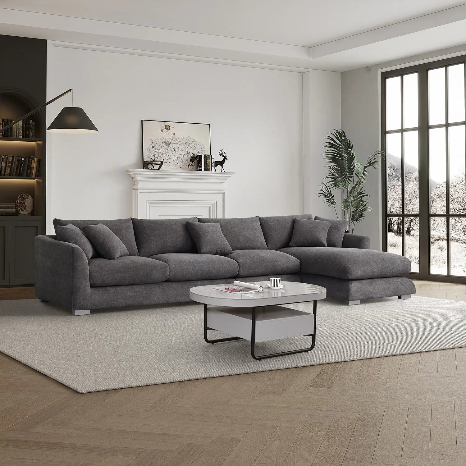 Sydney Feather Sectional Sofa - Grey