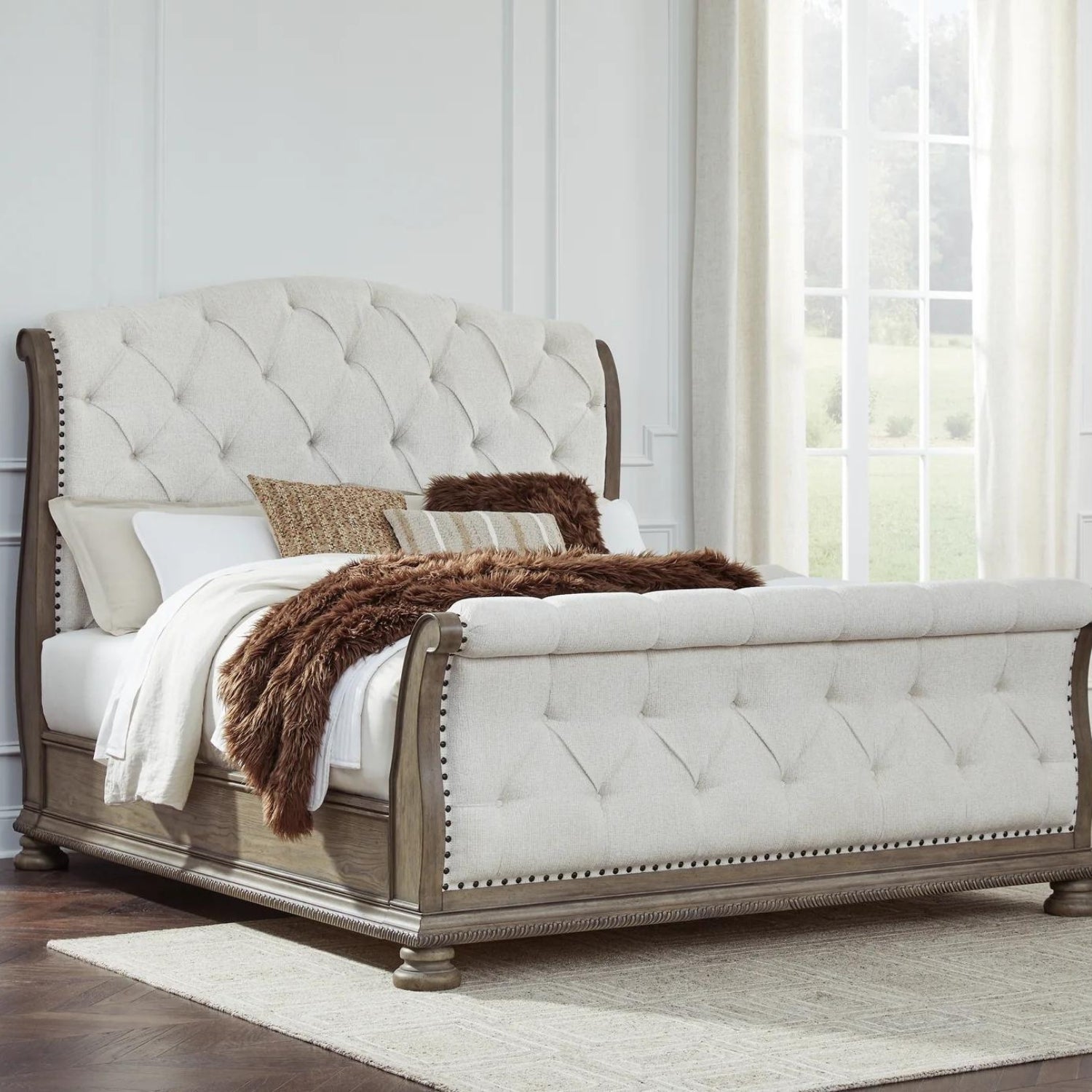 Versailles Upholstered Sleigh Bed