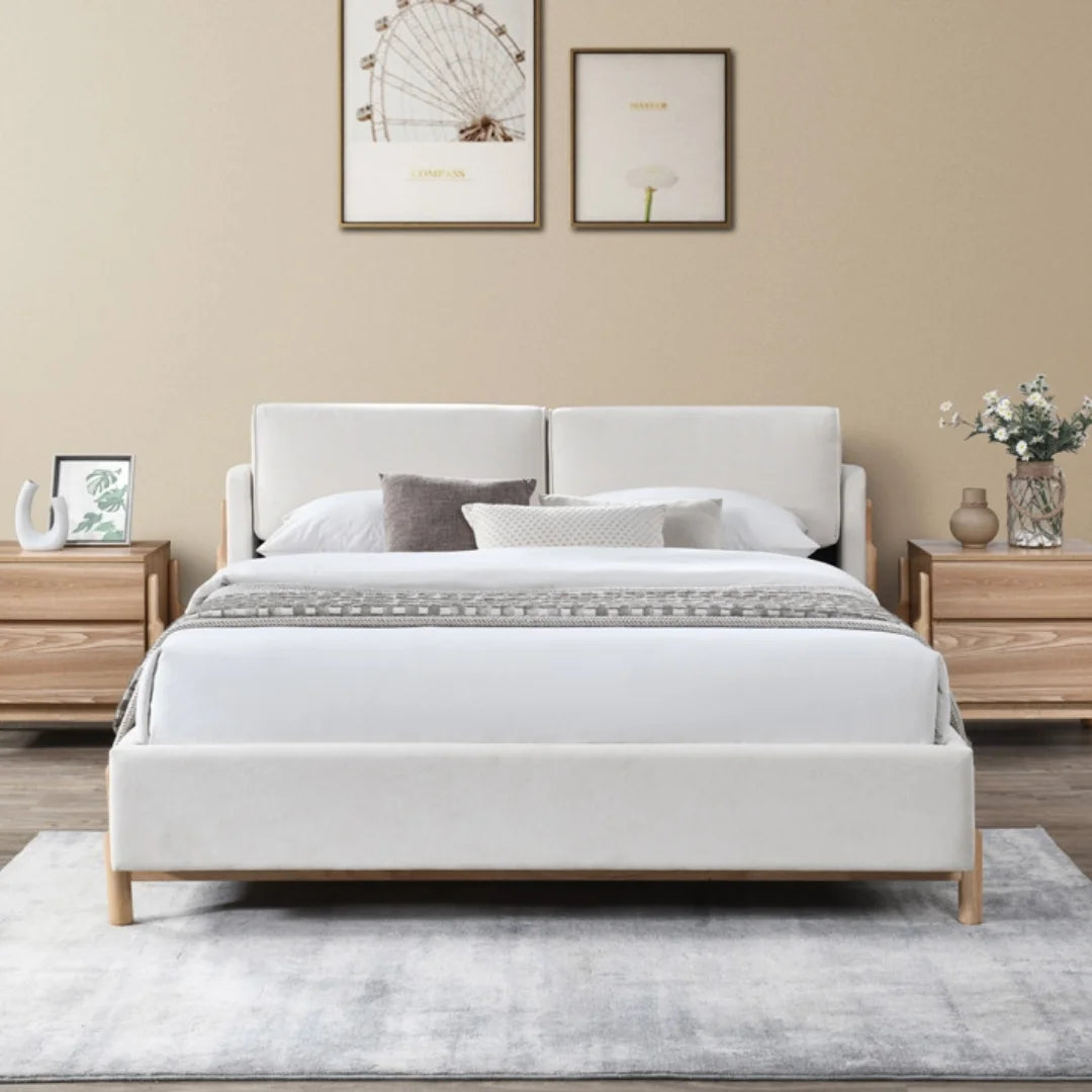 Cortina Bed - Cream & Natural Wood