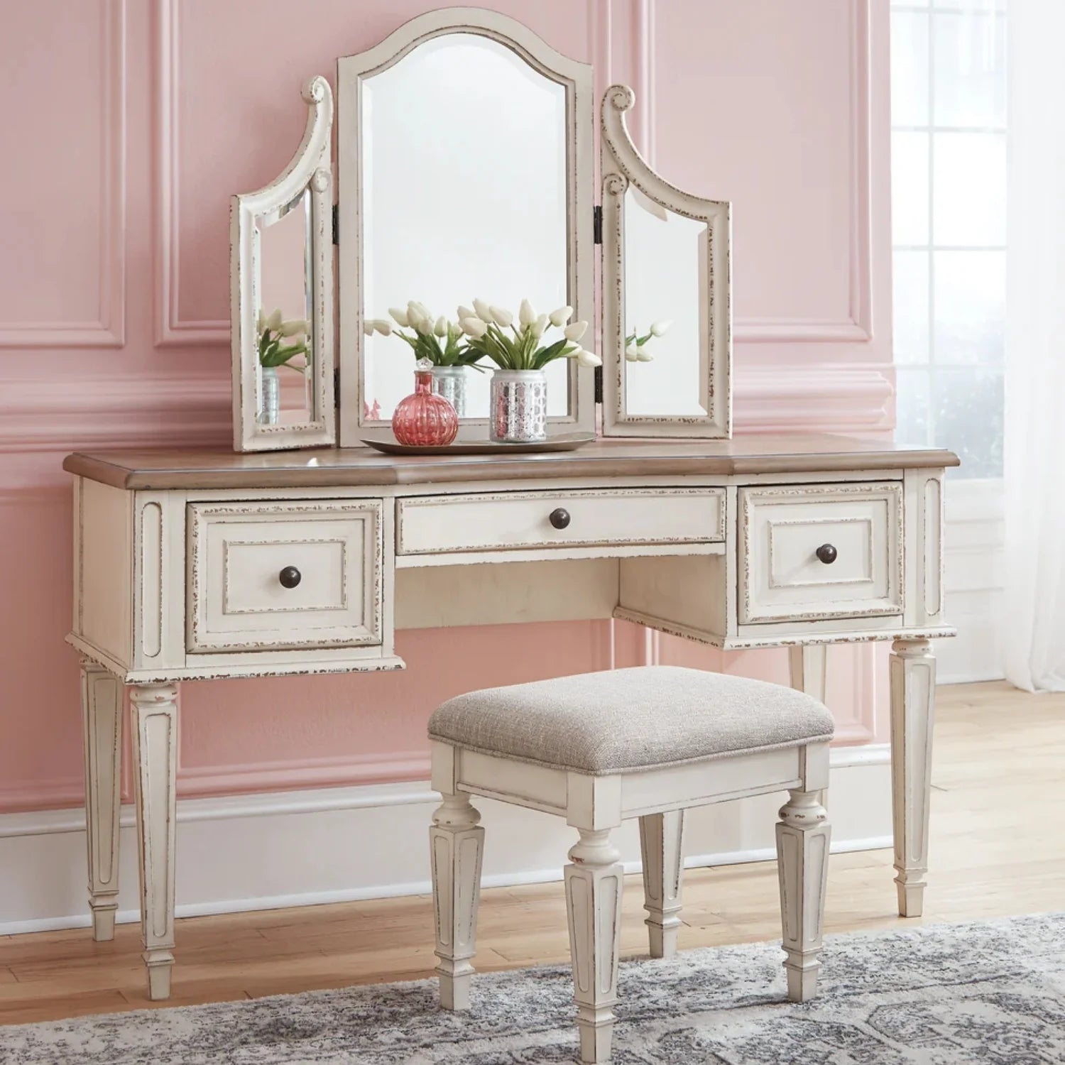 Insadong Vanity and Mirror with Stool