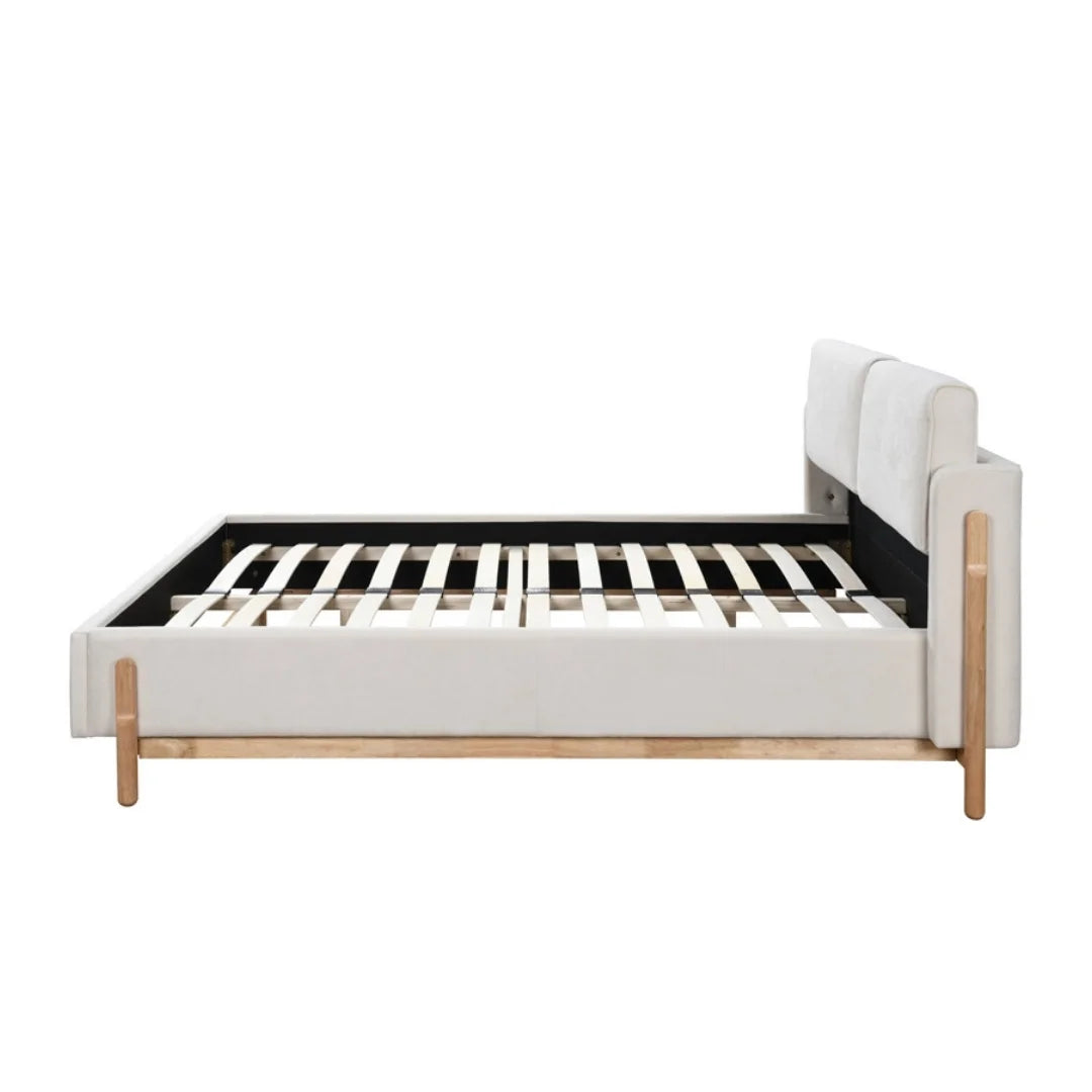 Cortina Bed - Cream & Natural Wood