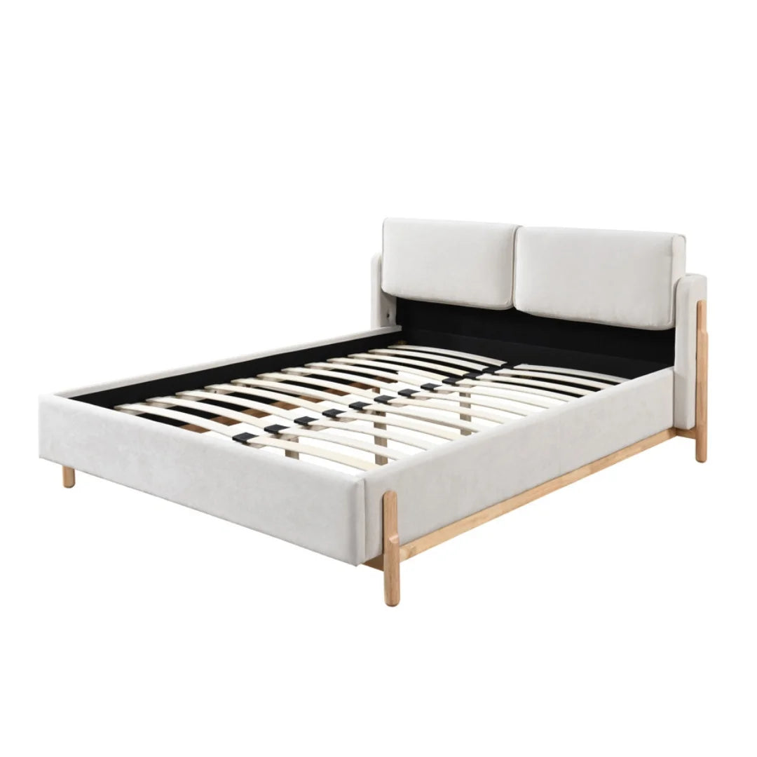 Cortina Bed - Cream & Natural Wood