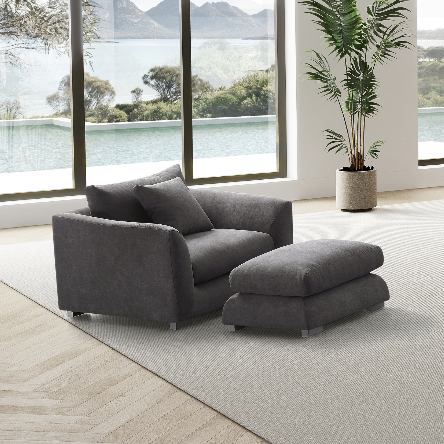 Sydney Feather 2.0 Sofa + Ottoman - Grey